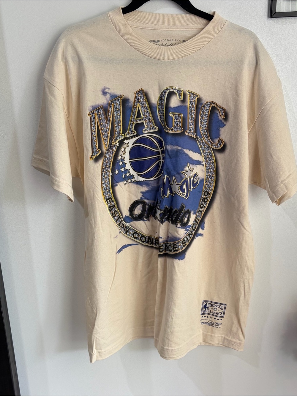 Mitchell & Ness Cream Tee with Royal Blue Hardwood Classics Logo